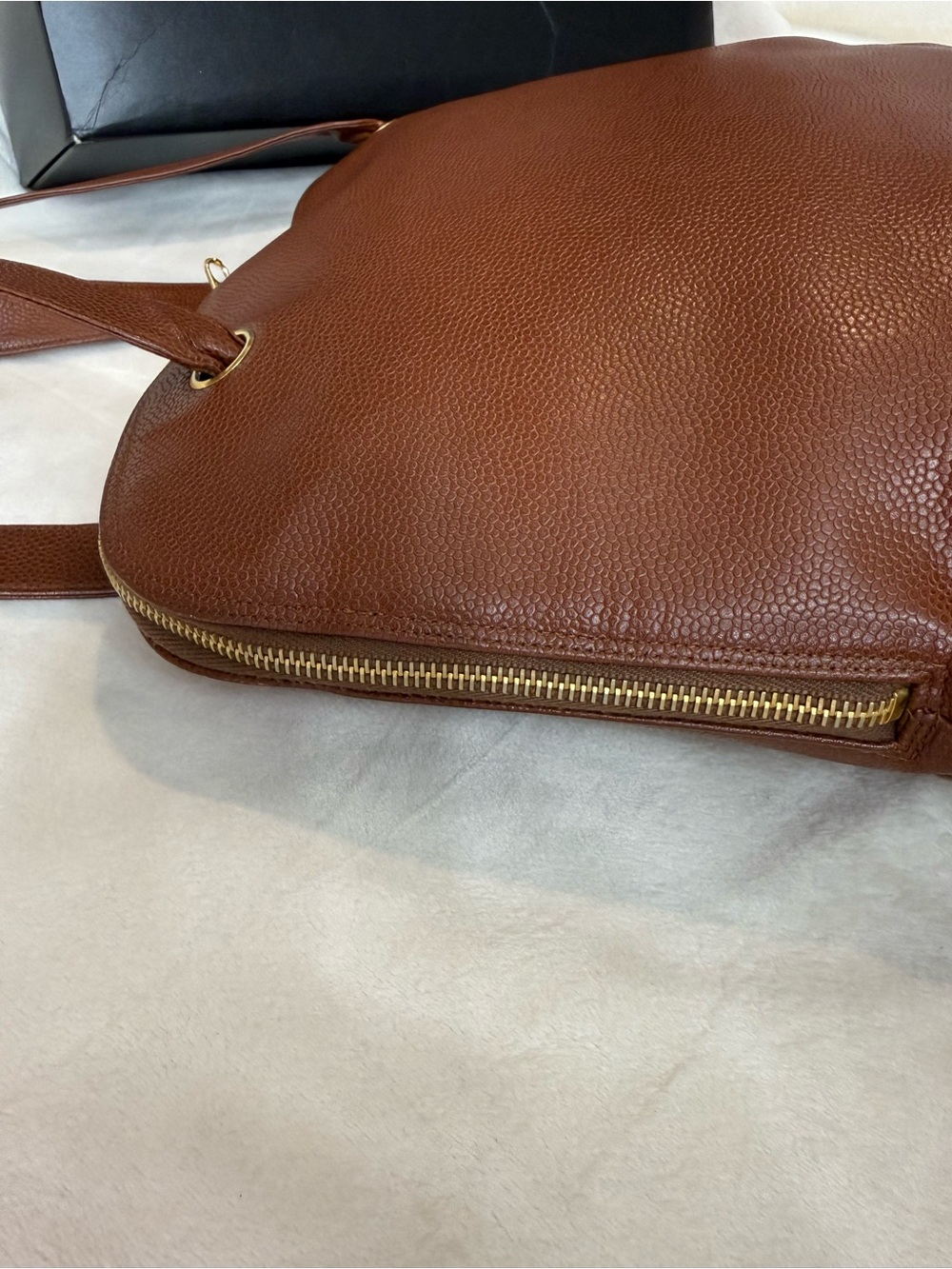 😍Fall🍁 Chanel Caviar Stitched CC Double Zip Caramel Brown Timeless Tote - Picture 7 of 14